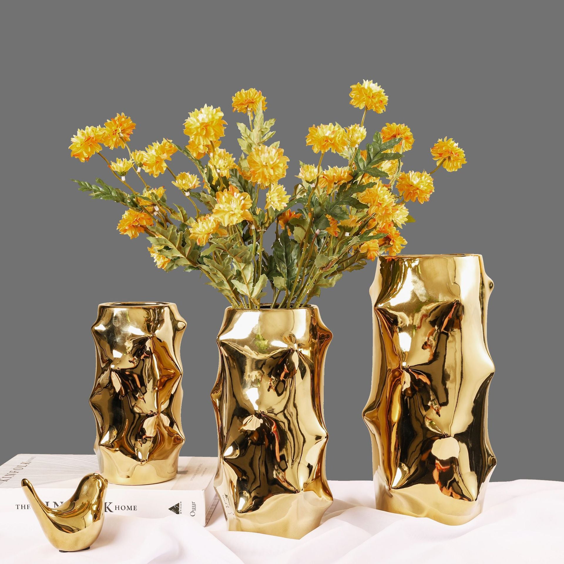 Nordic Electroplating Golden Simple Creative Ceramic Vase Model Room Soft Decoration