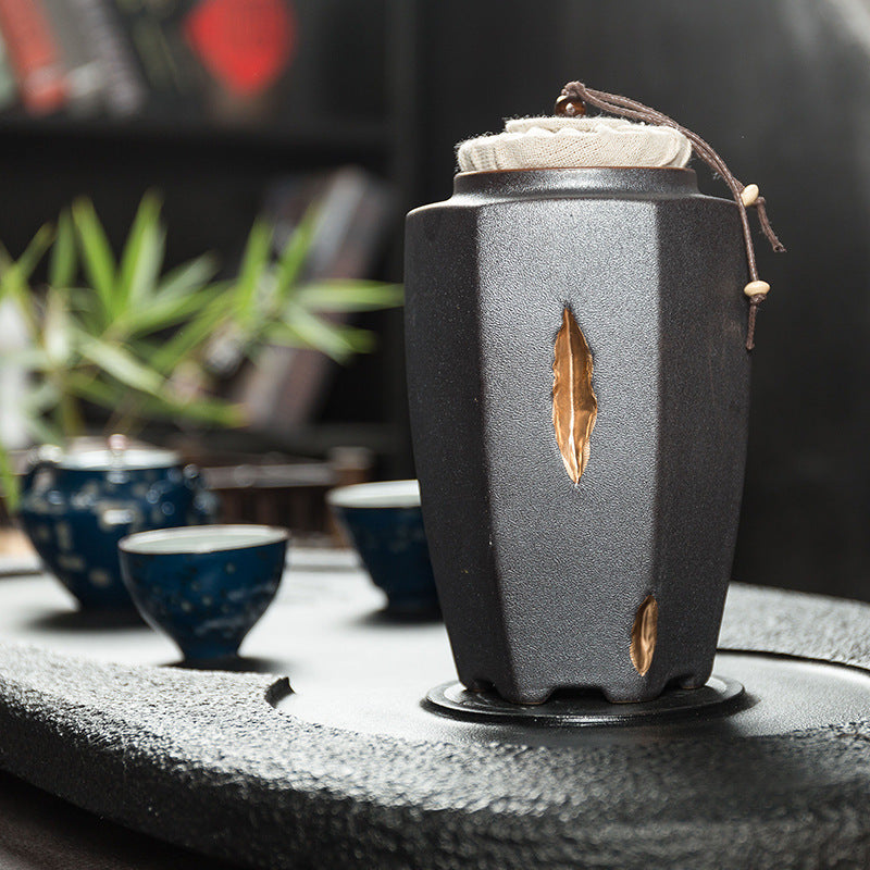 Tea pot ceramic vintage hand drawn golden zen