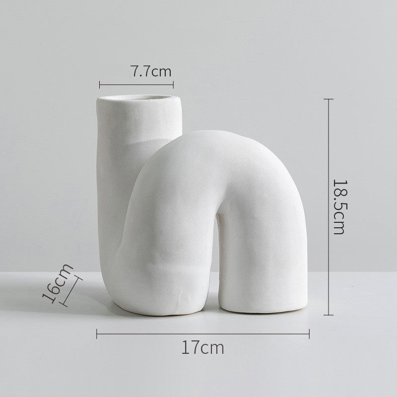 Modern Wabi-Sabi Ceramic Vase – N-Shaped Ornaments