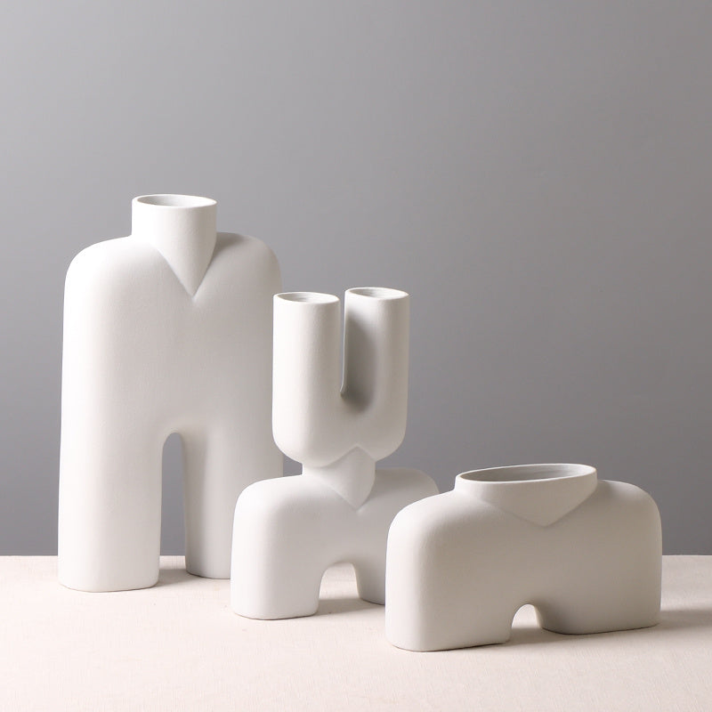 Nordic Elegance: White Ceramic Vase Collection with Frosted Ornaments
