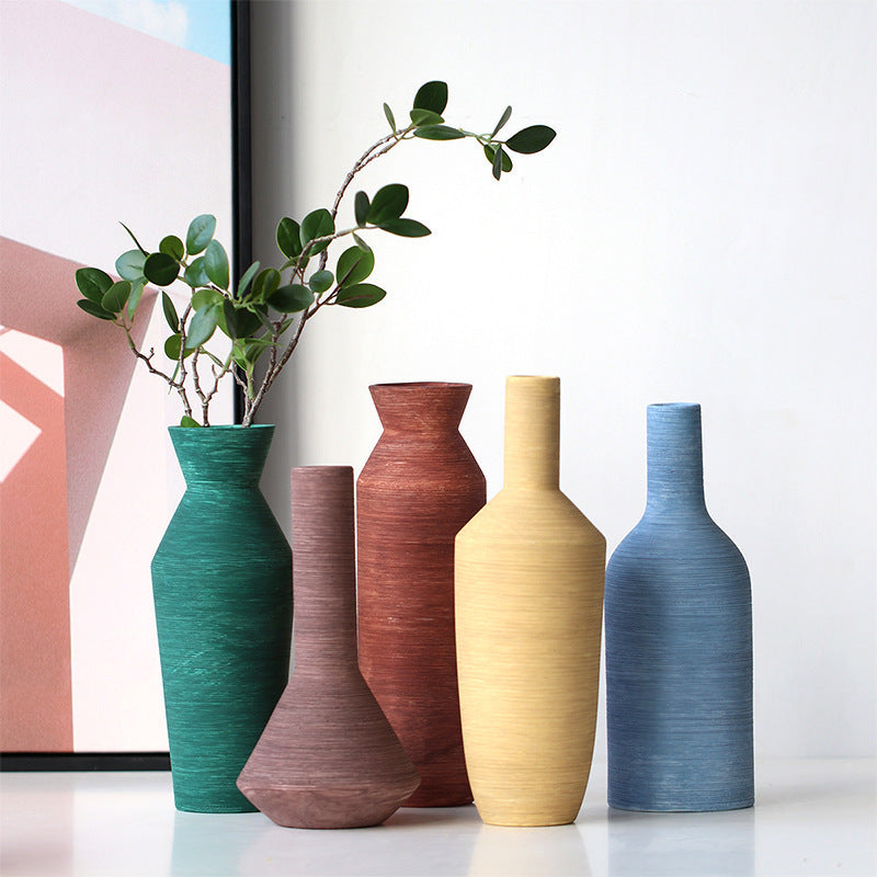 Morandi Brushed Vase - Nordic Modern Minimalist Porcelain with Hand-Drawn Finish
