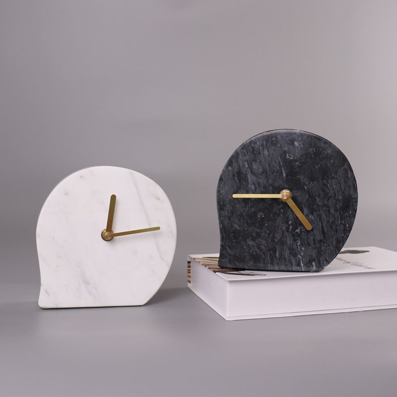 Simple Style Home Accessories Ornaments Natural Marble Water Drop Shape Clock