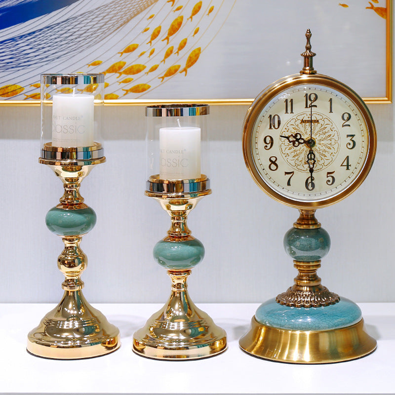 Nordic Elegance Table Clock with Candle Holders