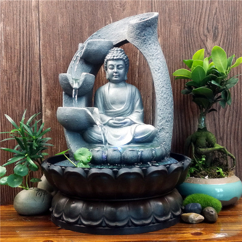Resin Buddha Statue, Featuring Flowing Water and a Small Fountain