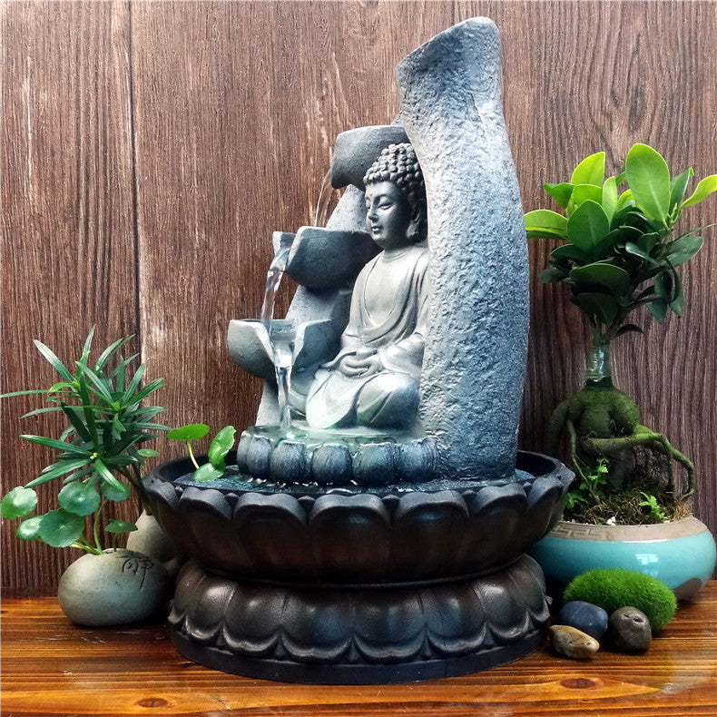 Resin Buddha Statue, Featuring Flowing Water and a Small Fountain