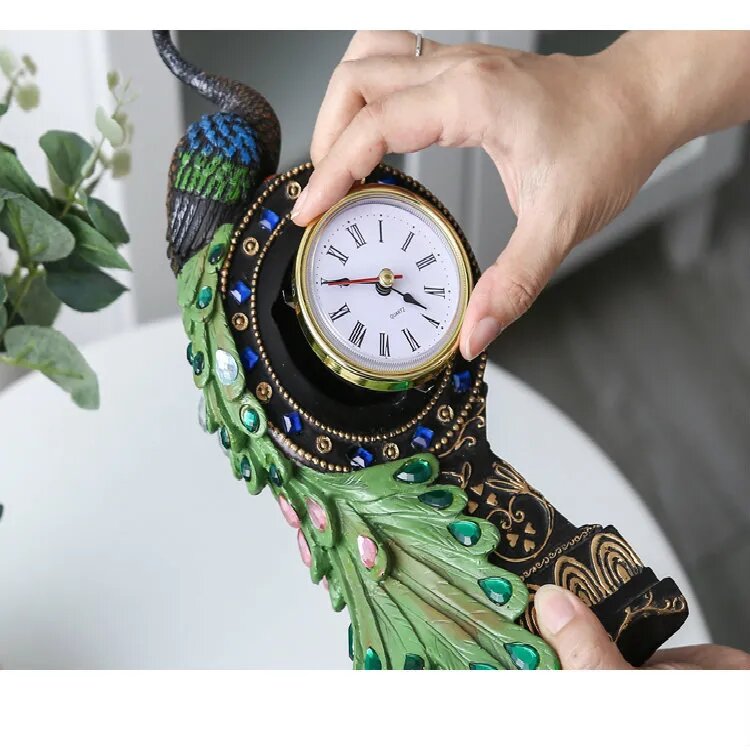 European Luxury Diamond Peacock Table Clock