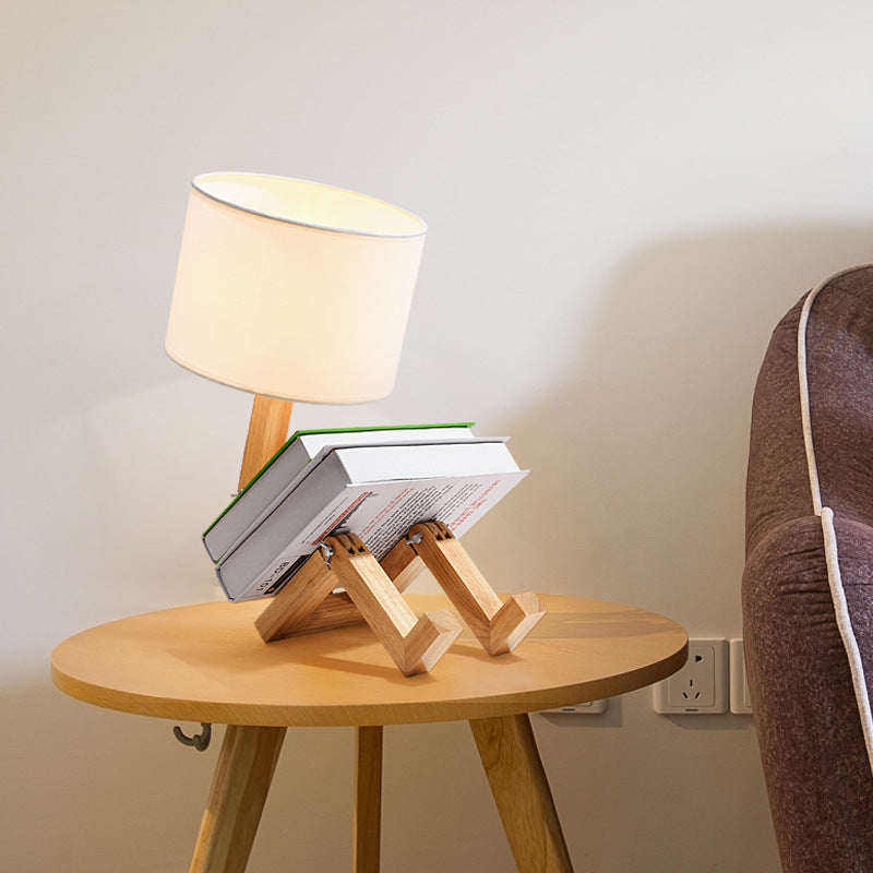 Wooden Table Lamp, Bedside Reading Lamp, Fabric Lighting