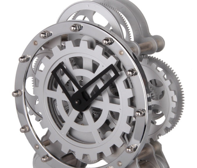 Round Table Clock with Two Rotating Gears