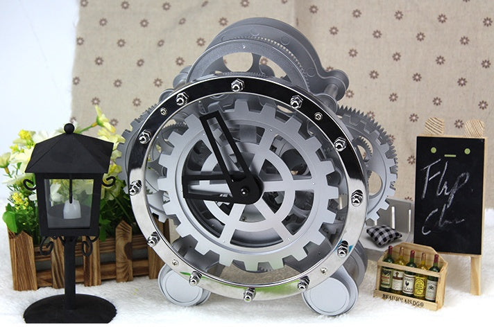 Round Table Clock with Two Rotating Gears