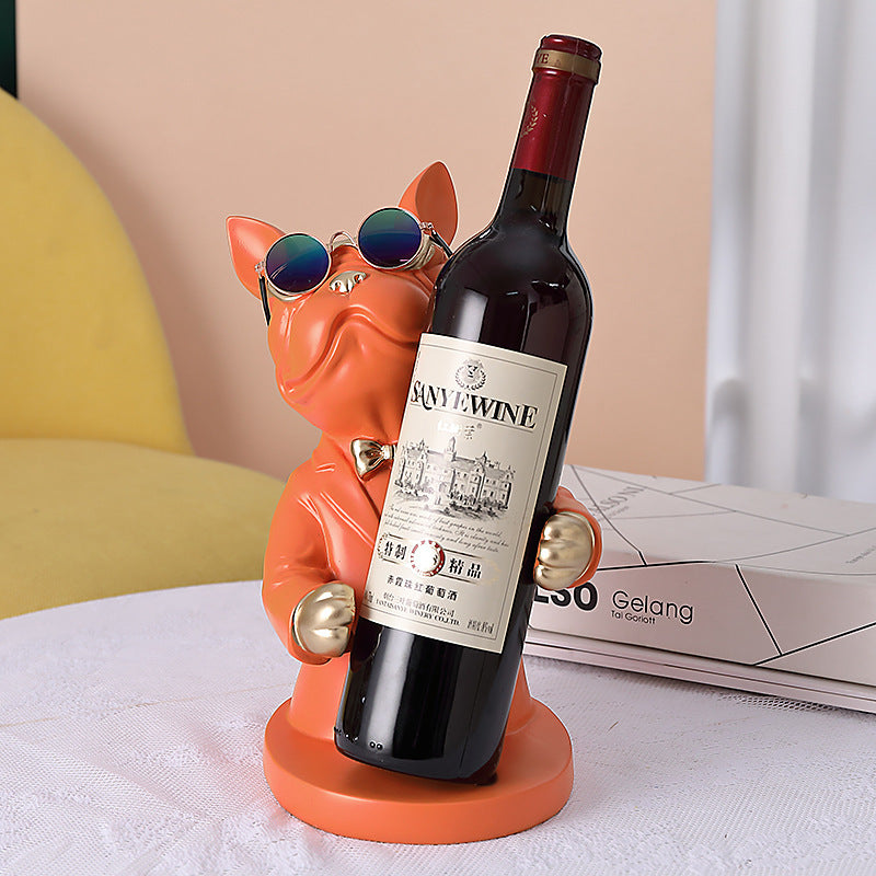 Whimsical Dog Sculpture Wine Rack - Resin Crafted Animal Wine Cabinet Display