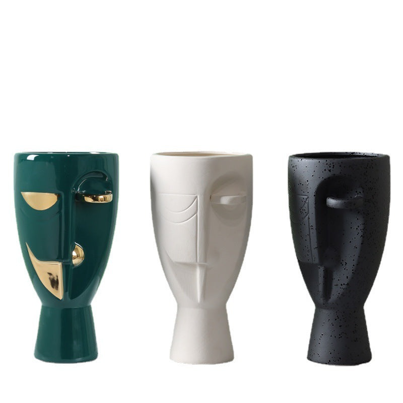 Nordic Divine Faces: Electroplated Porcelain Vase Collection