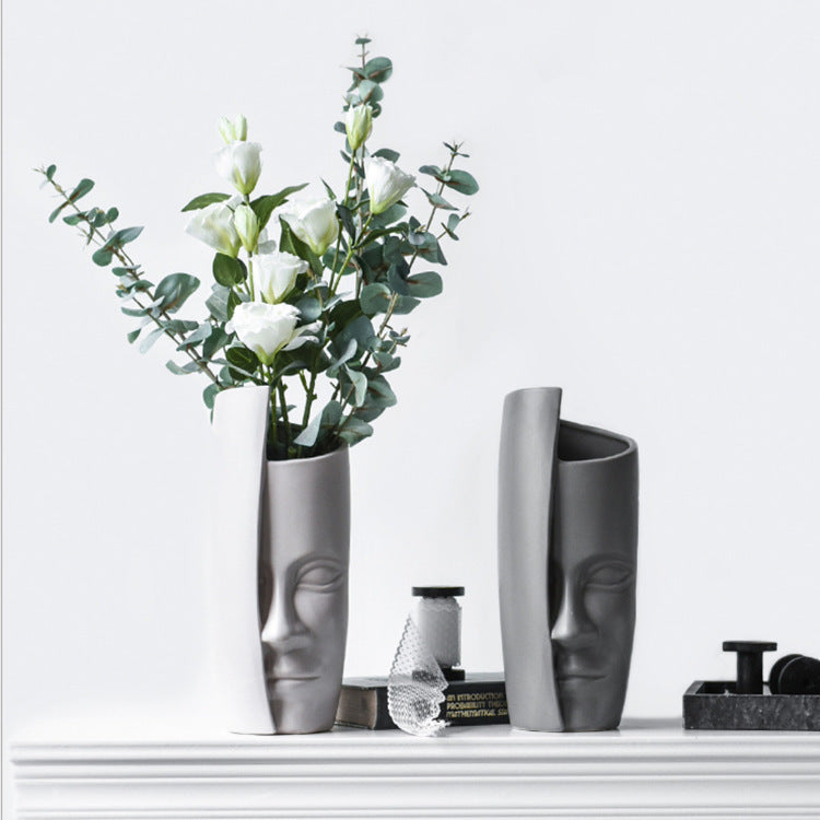 Sculpted Elegance: Ceramic Face Art Vase