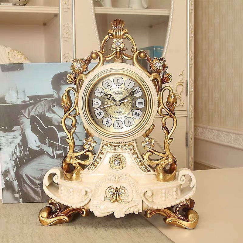 White Wood with Gold Table Clock