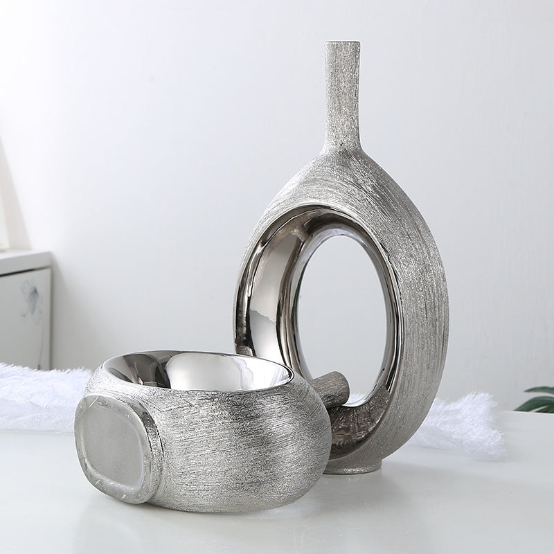 Nordic Elegance: Electroplated Brushed Ceramic Vase
