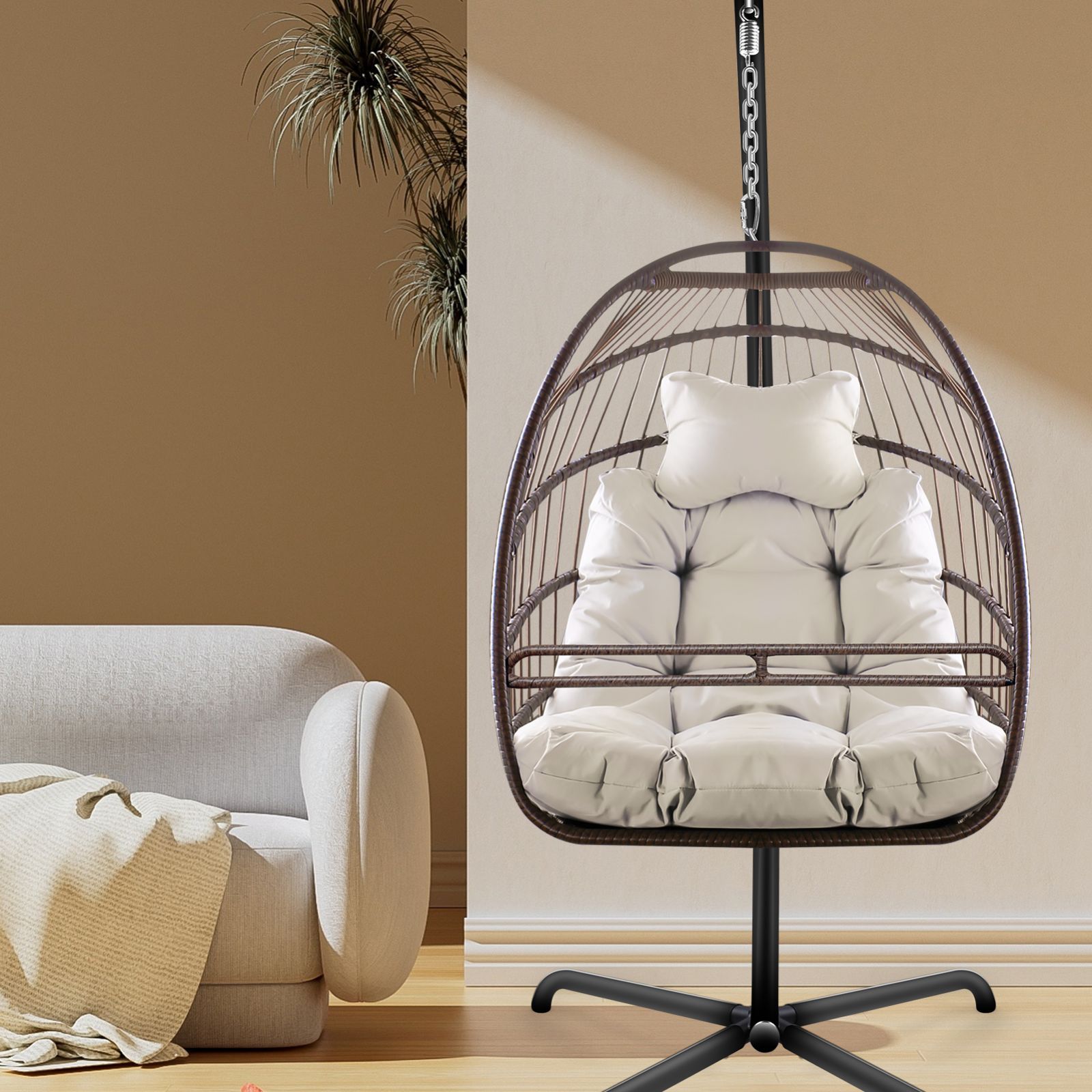 Serenity Swing Egg Chair with Guardrail, Cup Holder, and Thick Cushion