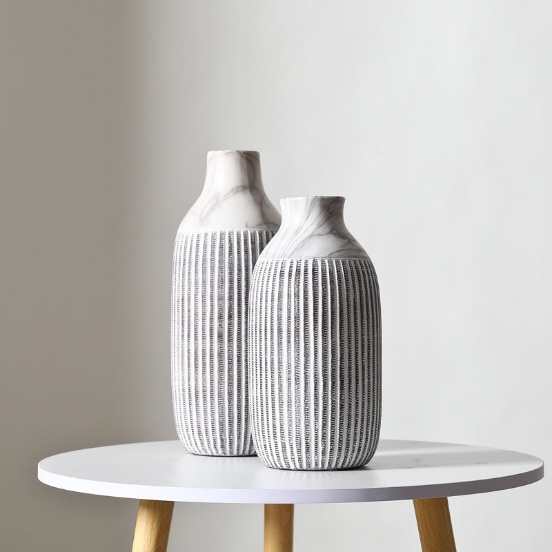 Retro Nostalgic Ceramic Vase Collection - Vertical Pattern Elegance