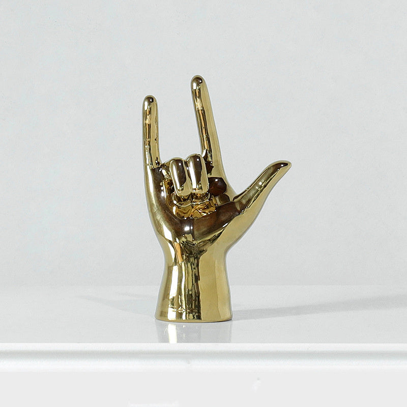 Radiant Resin Plating Hand Gesture Sculpture - Modern and Simple Home Decor