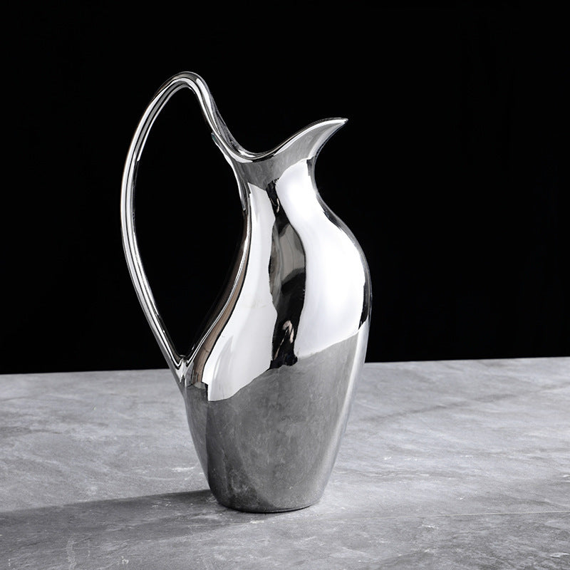 Silver Pot-shaped Ceramic Vase - Modern Living Room Decor