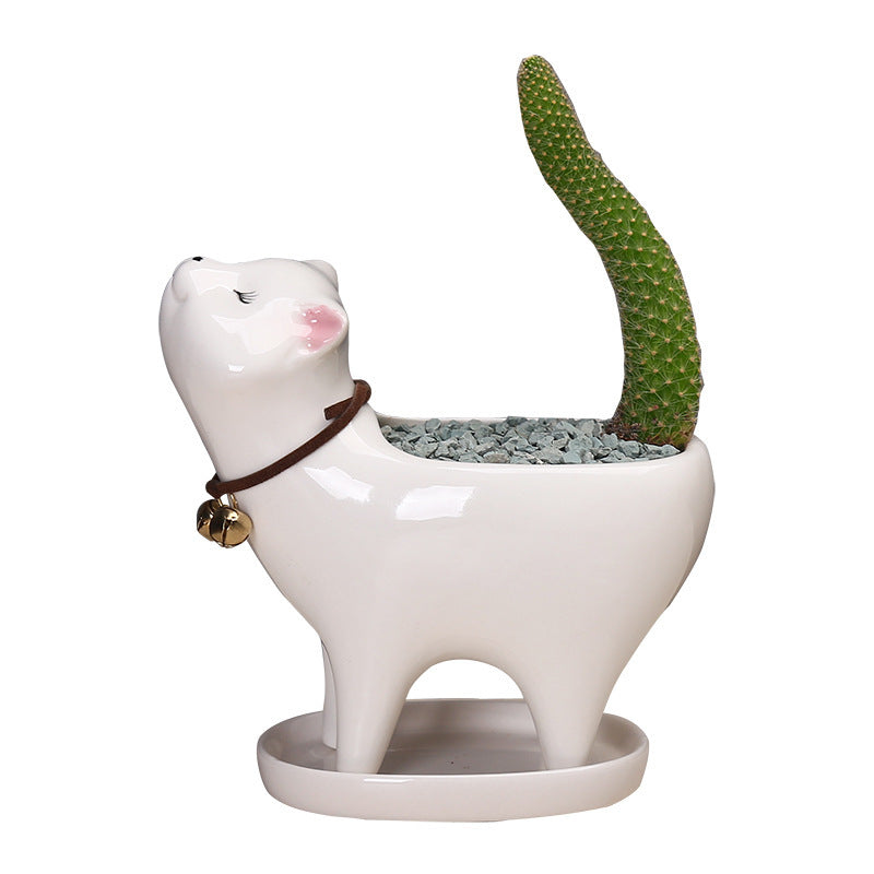 Whimsical Cat Tail Cactus Ceramic Flowerpot