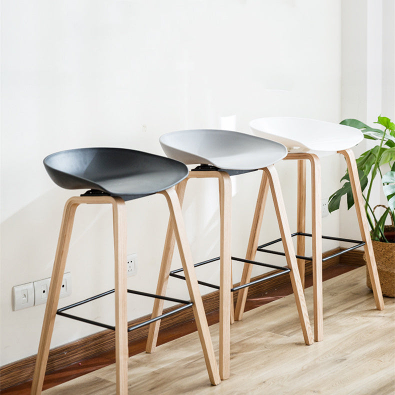 Modern Solid Wood and Plastic Bar Stool