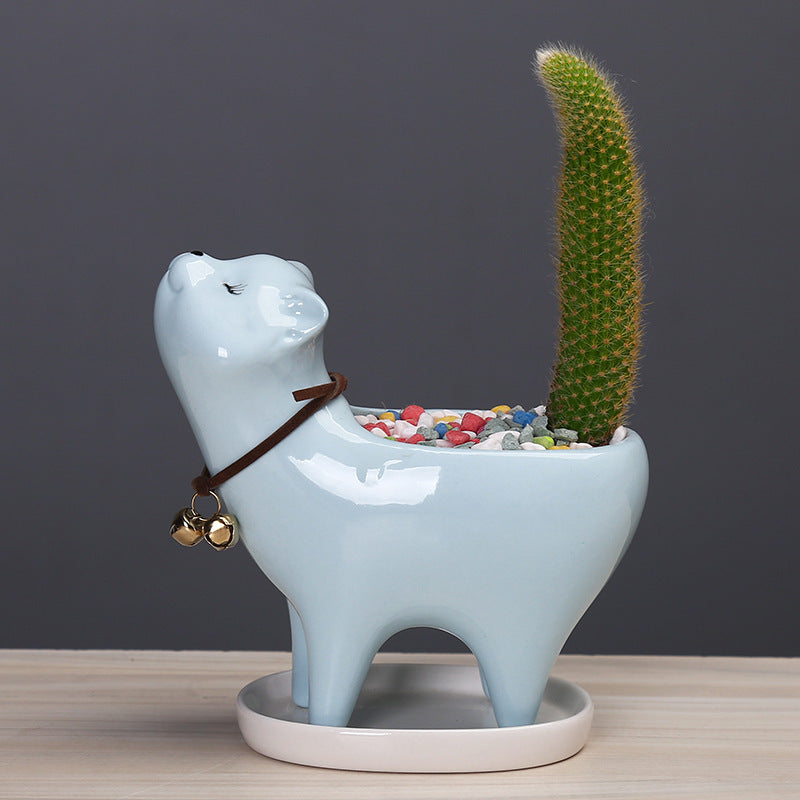 Whimsical Cat Tail Cactus Ceramic Flowerpot