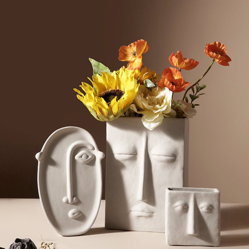 Nordic Ceramic Vases with Artistic Human Faces - Elegant Home Decor