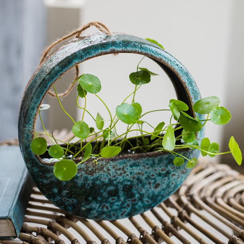 Coarse ceramic wall hanging flower basket