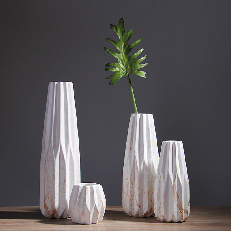 Nordic Elegance: Marbled Ceramic Decorative Vase Collection