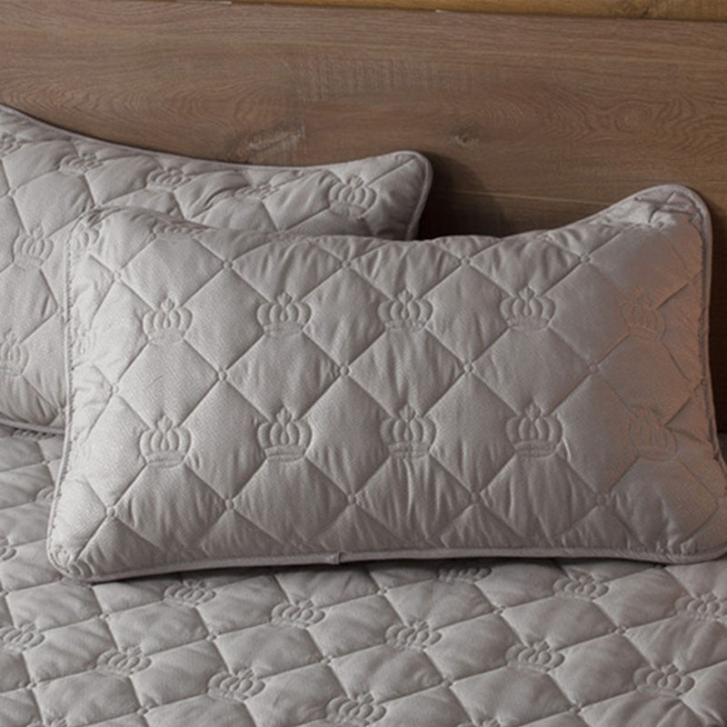 Gray Cotton Pillowcase With Crown Design