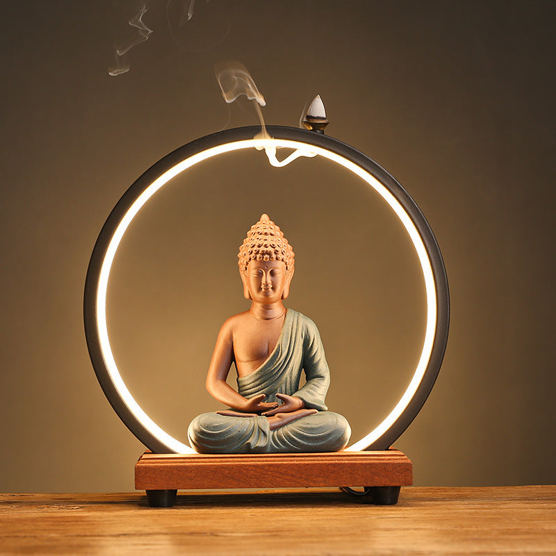 Zen Harmony: Lan Ring Ceramic Incense Lamp with Buddha figurine