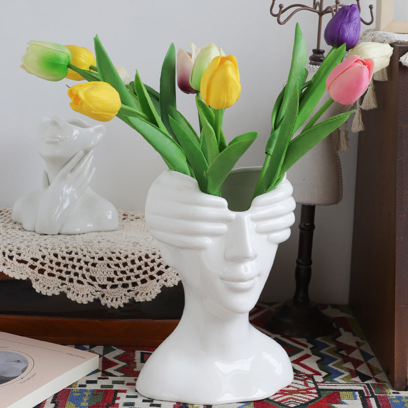 Nordic Ceramic Vase Decoration Eye covering vase