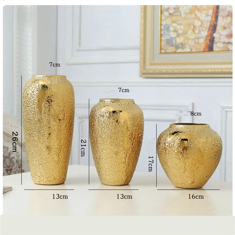 Opulent Gold Ceramic Vase In European Style