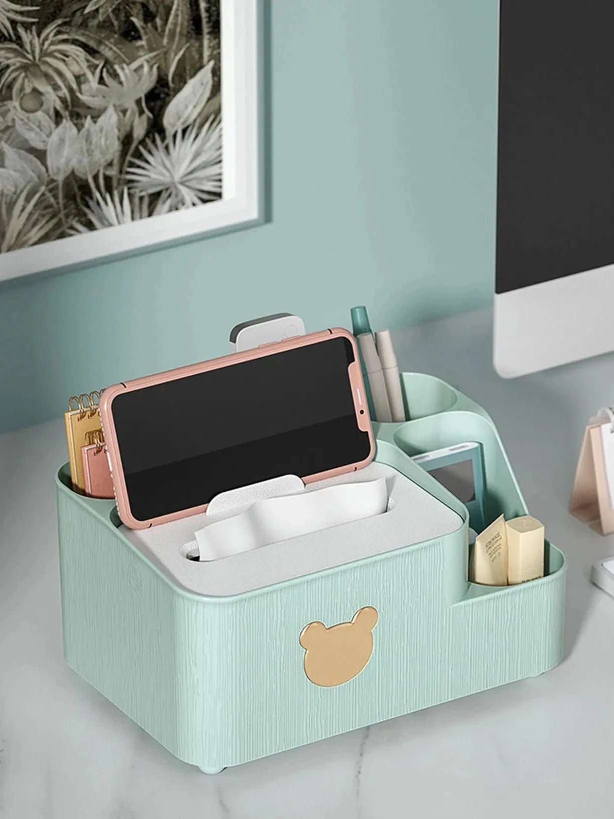 Tissue Boxes with Phone Holder and Storage Organizer