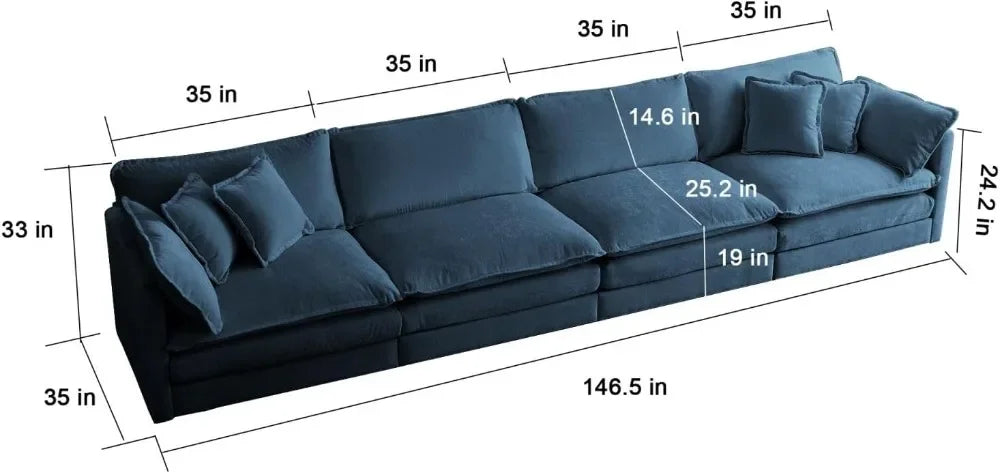 Chenille 4-Seater Sofa Couch, Comfy Oversized Cloud Couch with Deep Seat and 6 Pillows Lounge Upholstered Large Sofa