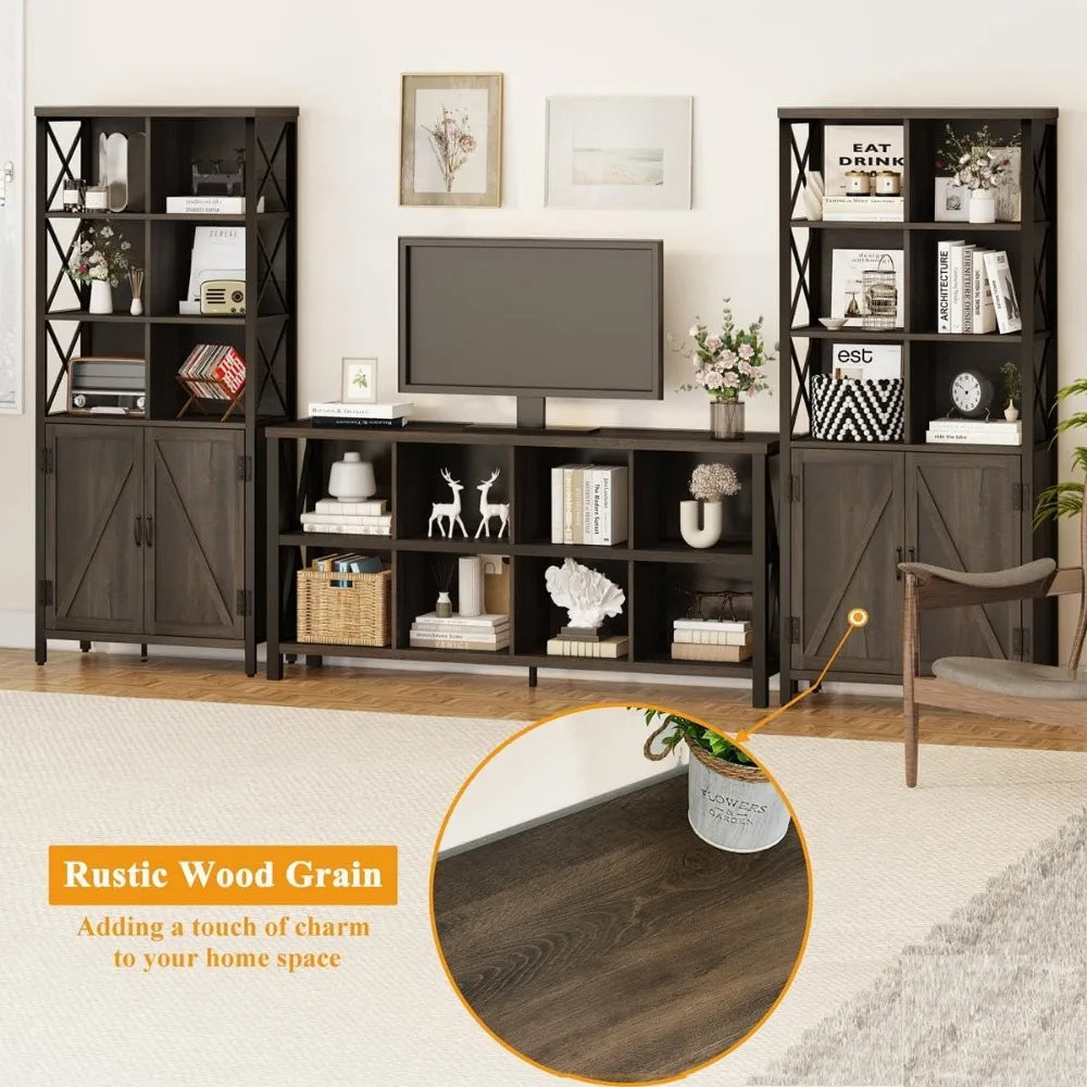 Rustic Wood Bookcase with Cabinet