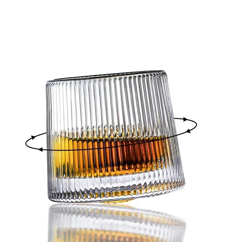 Classic Rotating Whiskey Glass with Wooden Base