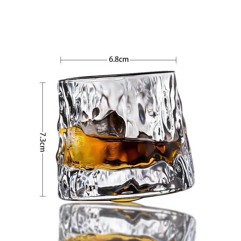 Classic Rotating Whiskey Glass with Wooden Base