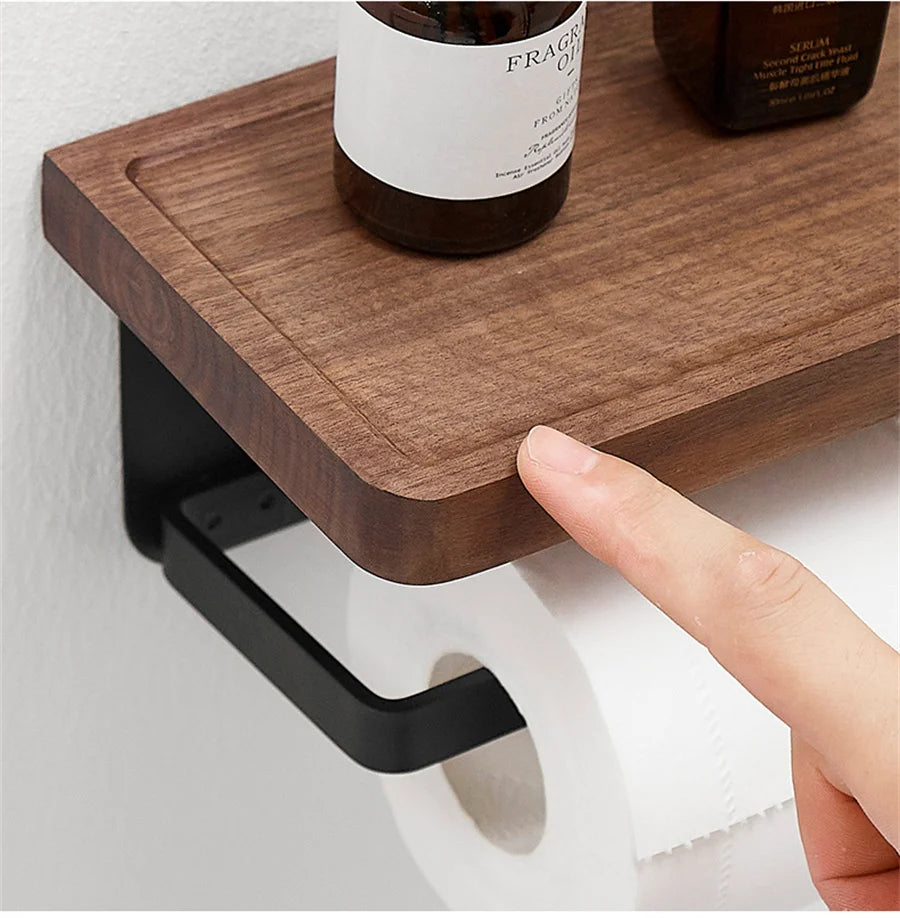 Wooden Toilet Paper Holder With Shelf