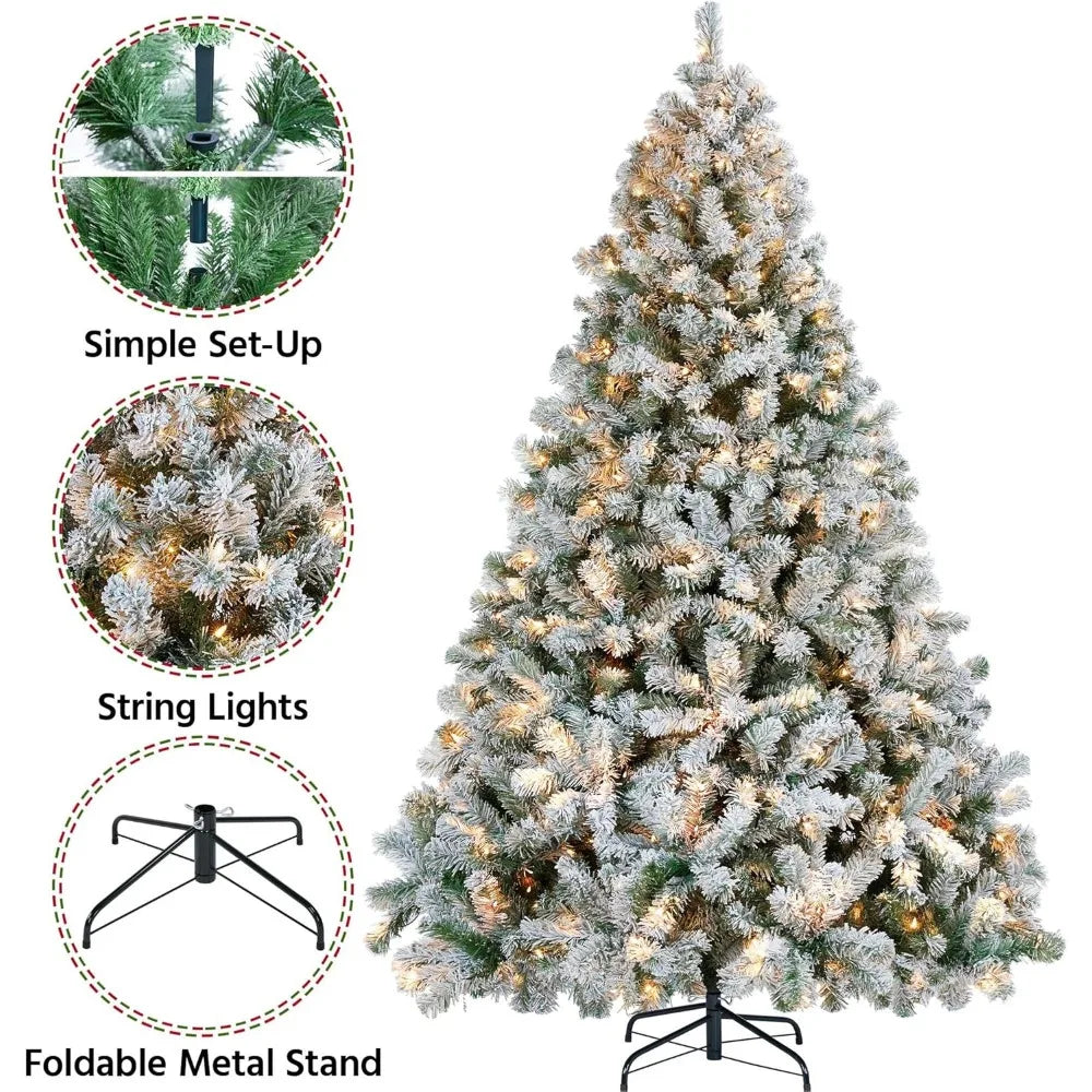 Enchanted Snow-Flocked Pre-Lit Christmas Tree - 7.5ft Warm White Elegance