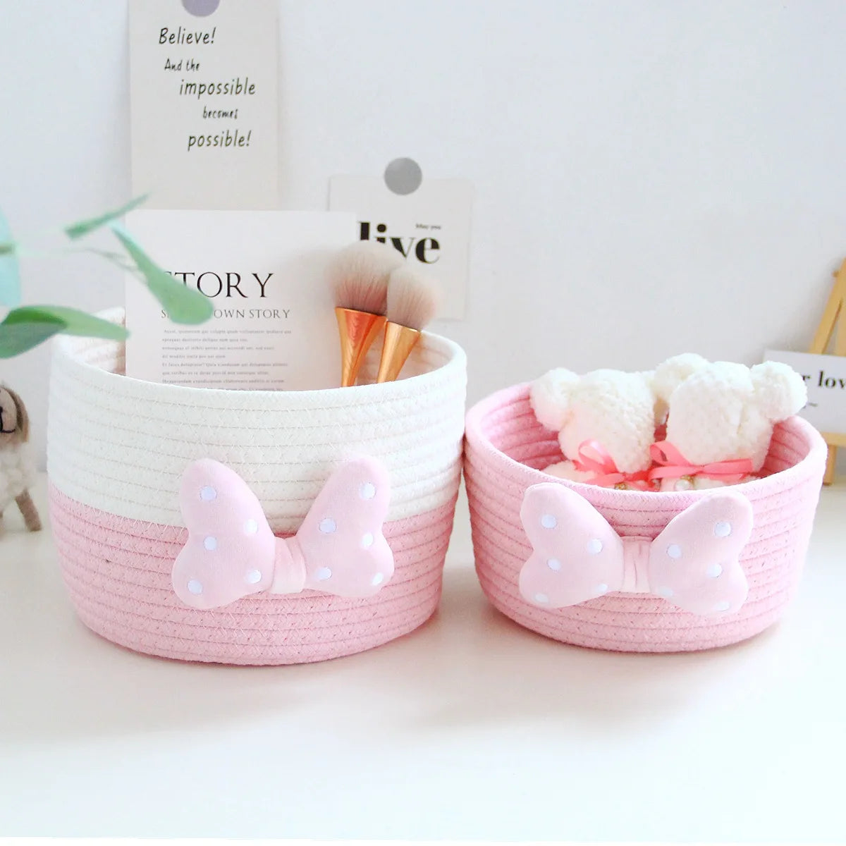 Cute Basket Storage Sundries with Bow