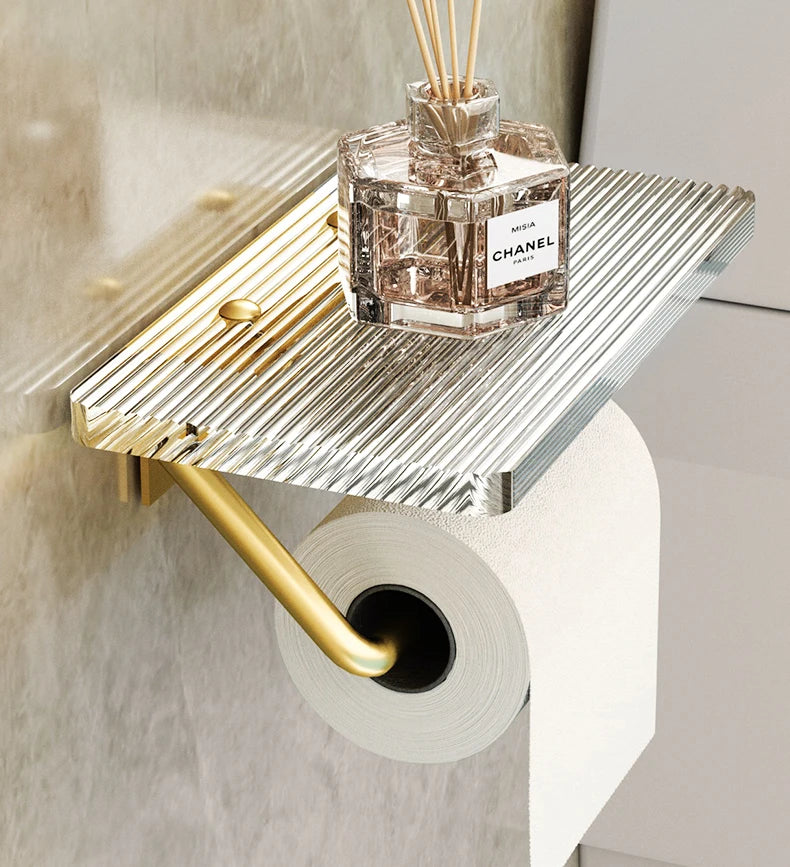 Golden Toilet Paper Holder with Shelf