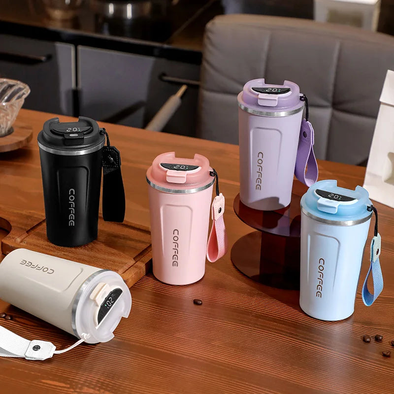 Smart Coffee Tumbler 510ml Stainless Steel Thermos Cup with Portable Rope Intelligent Temperature Display Travel Mug