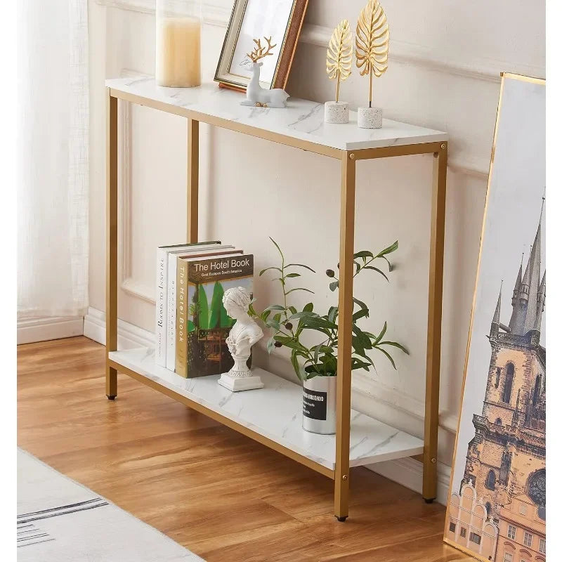 Stylish Marble Console Table with Golden Frame