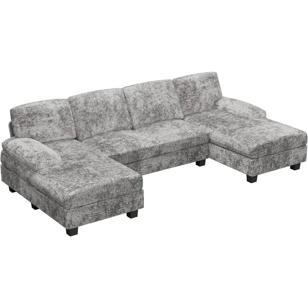 Gray Memory Foam Sectional Sofa - 4-Seater U-Shaped Couch