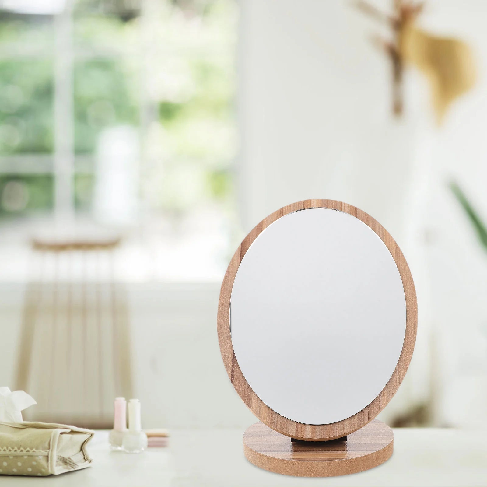 Elegant Wooden Makeup Mirror with Magnification