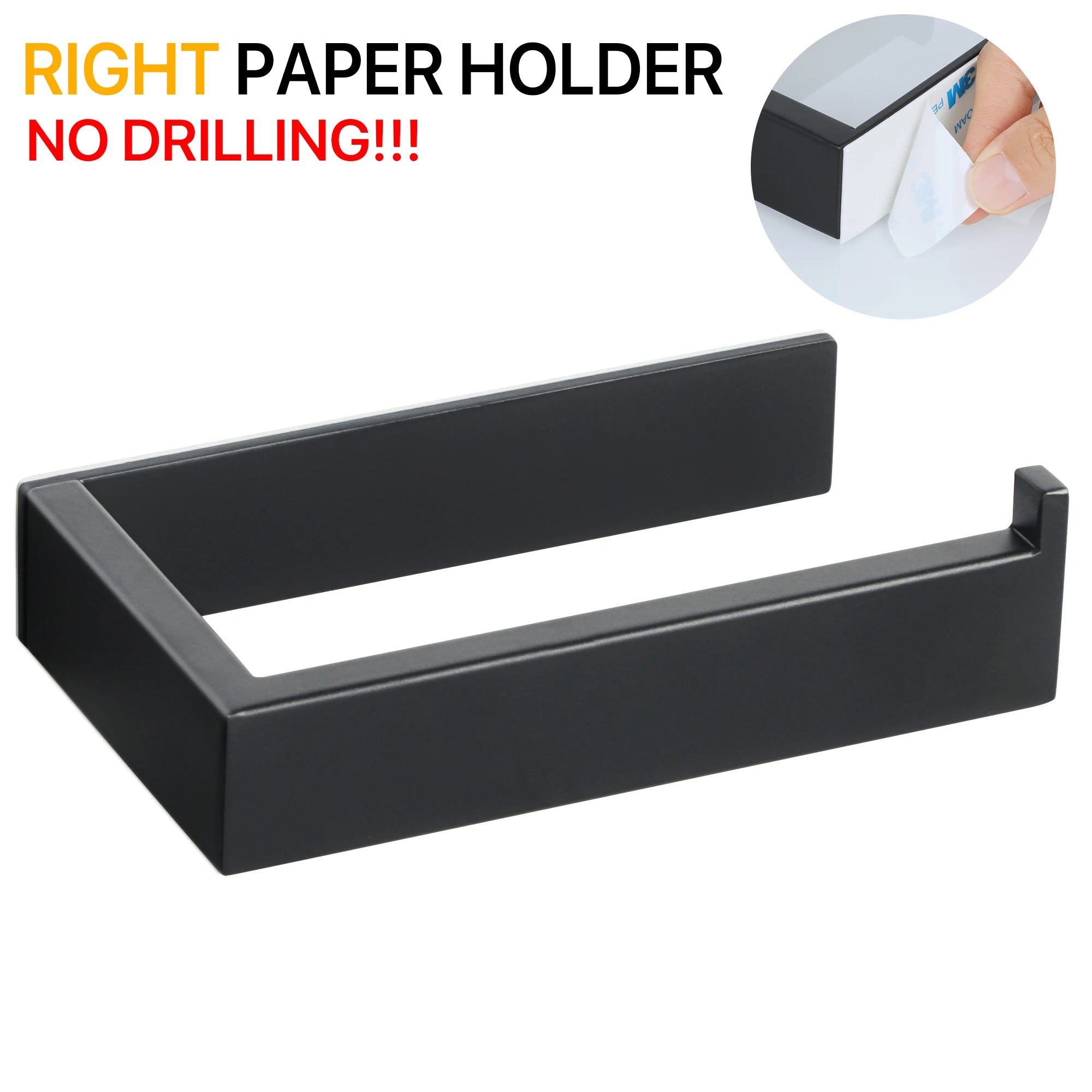 Black Stainless Steel Self-Adhesive Towel & Paper Holder