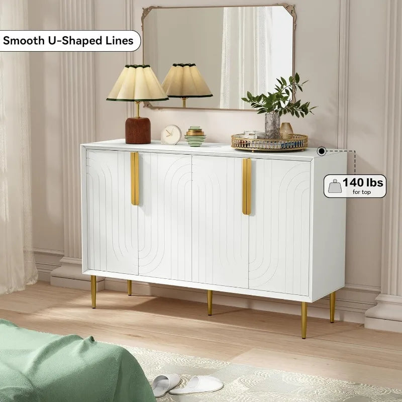 Gold-Legged Modern Solid Wood Sideboard