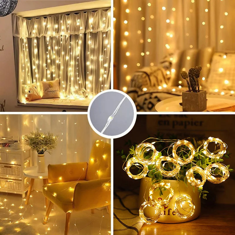 Elegance: 8-Mode LED Christmas Window Curtain Garland