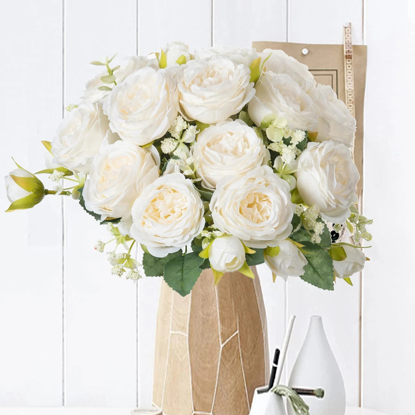 Chic Artificial flowers- White Peony Bouquet