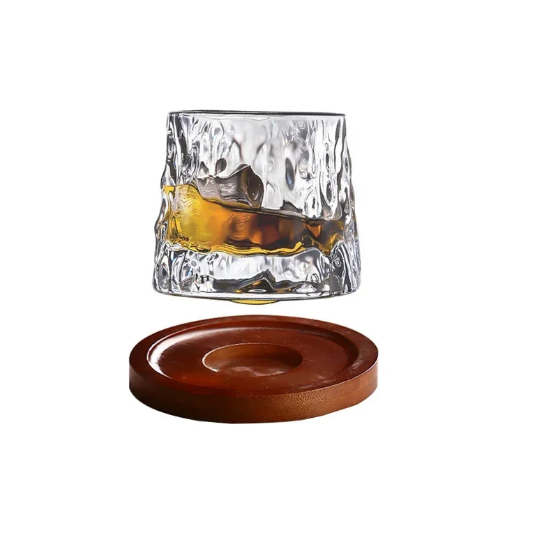 Classic Rotating Whiskey Glass with Wooden Base